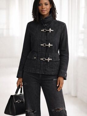 RALPH LAUREN Black Toggle Denim Jacket MED